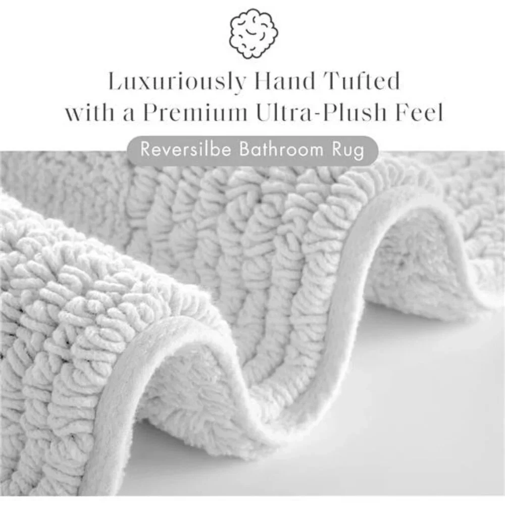 Grey Cotton Bath Mat 21x34 Reversible Plush Bathroom Rug Soft Absorbent Quick Dr